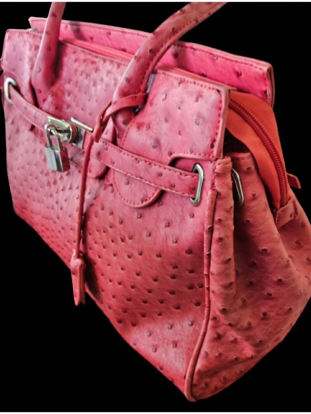 Vegan Ostrich Bag, Fushia Faux Ostrich Handbag, Large Ostrich Embossed Purse